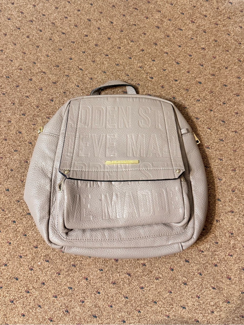 Steve Madden Embossed Taupe Backpack with Gold Hardware